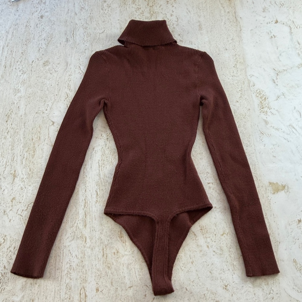 Abercrombie & Fitch Turtleneck Bodysuit XS Brown Luxeloft Stretch Soft - Picture 6 of 9
